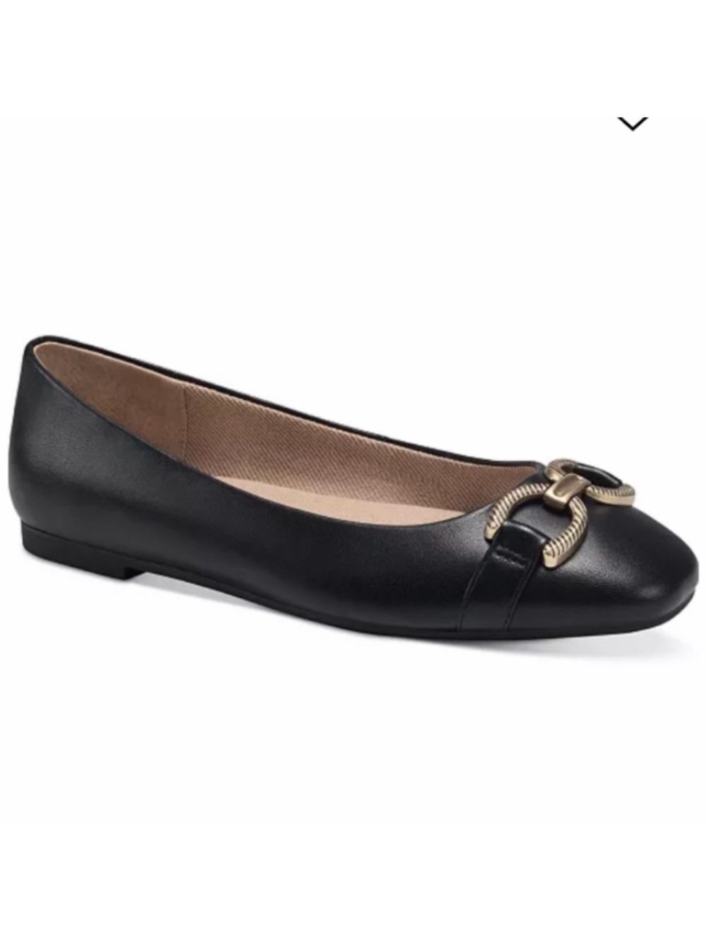 Giani Bernini Black Leather Ballet Flat with Gold Chain Accent